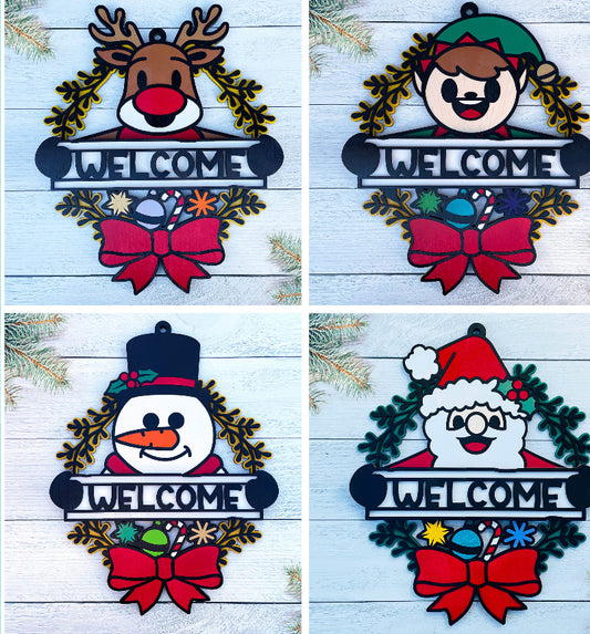 Christmas Wreath Wooden Signs 18"