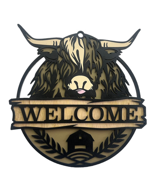 Highland Cow Welcome Sign 18"